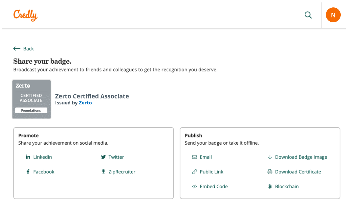 Image showing badge and social media options