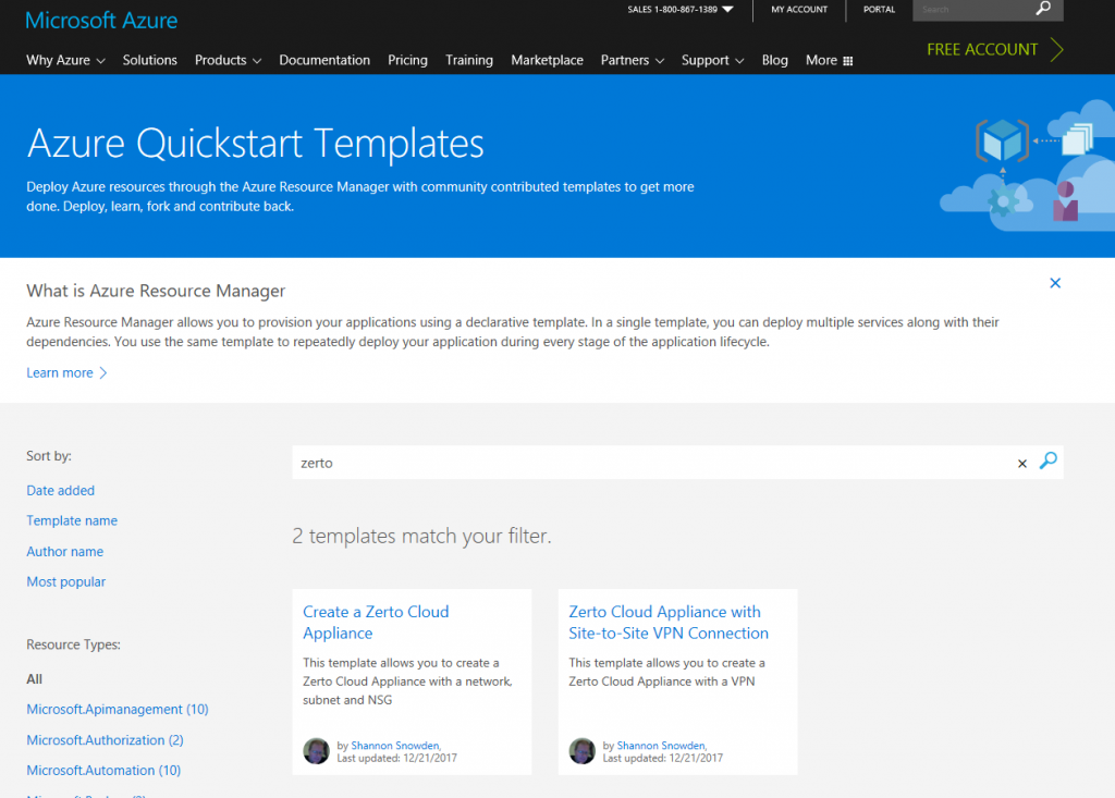 Using Azure Quickstart To Deploy Zerto Cloud Appliance Zerto