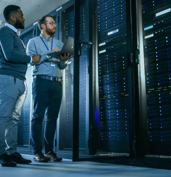 Engineers in a datacenter