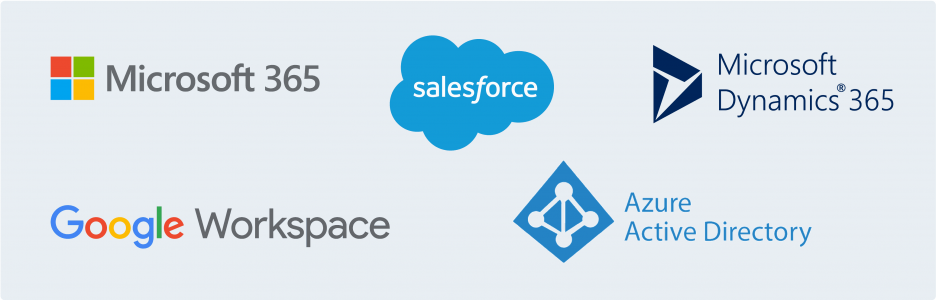 Applications covered with Zerto Backup for SaaS, powered by Keepit: Microsoft 365, Microsoft Dynamics 365, Microsoft Azure Active Directory, Salesforce, Google Workspace